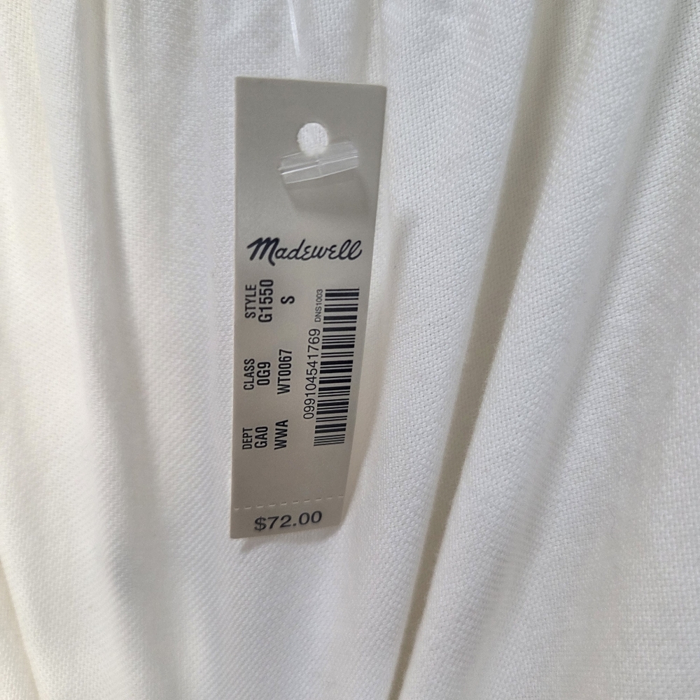 Madewell Top Blouse XS Women's Indigo Cold Shoulder 3/4 Sleeve White 100% Cotton - Picture 10 of 15